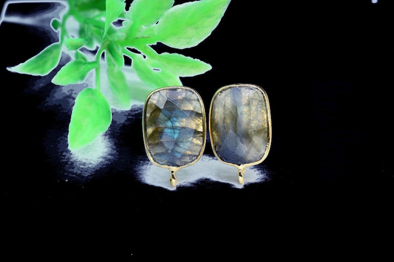 Labradorite 12x16mm rectangle Earring Connector,Jewelry Making,Sapphire Connector post stud,Gold Plated Earring Connector,Rectangle Studs image 2