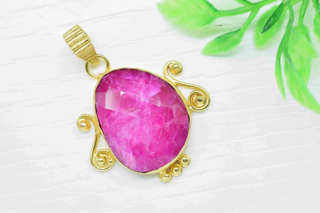 Natural Ruby 20x25mm Irregular Shape Pendant, Gemstone Pendant, Red ...
