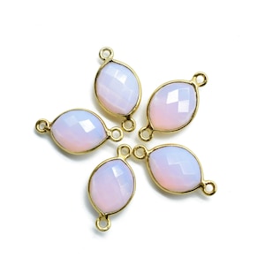 Pink Opal 10x13mm eye shape double bail connectors,Pink Opal pendant,Pink opal Gold Plated bezel,Hot Selling Pink Opal double loop Connector