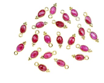 Natural Gemstone Ruby Charms Connector/Handmade Jewelry/Gold Plated Connector/Tiny Pendant/Ruby Pendant/oval Shape Connector/Gemstone Charms