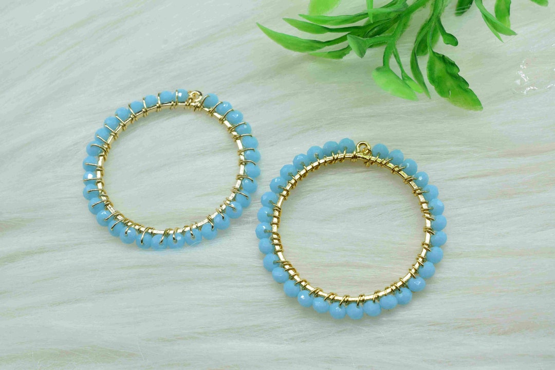 Turquoise Wire Wrapped Dangle Connector, Handmade Earring, Beaded Hoop ...
