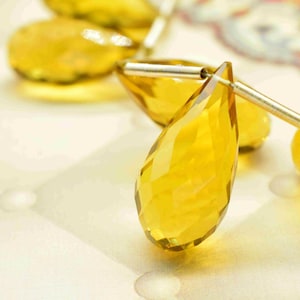 Citrine Teardrop Faceted Briolettes, Gemstone 12x24mm Teardrop Beads, Citrine Quartz Drops, Jewelry Making Supplies,Citrine Teardrop Jewelry