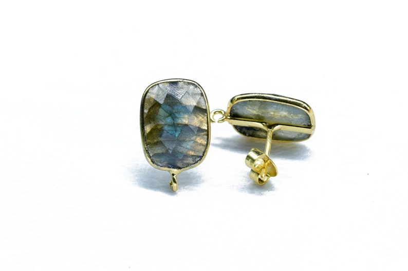 Labradorite 12x16mm rectangle Earring Connector,Jewelry Making,Sapphire Connector post stud,Gold Plated Earring Connector,Rectangle Studs image 1
