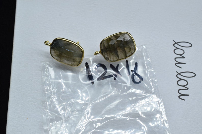 Labradorite 12x16mm rectangle Earring Connector,Jewelry Making,Sapphire Connector post stud,Gold Plated Earring Connector,Rectangle Studs image 5