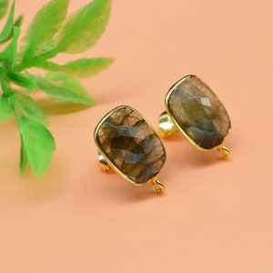 Labradorite 12x16mm rectangle Earring Connector,Jewelry Making,Sapphire Connector post stud,Gold Plated Earring Connector,Rectangle Studs image 3