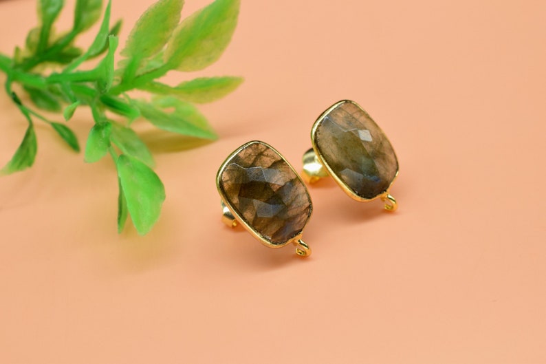 Labradorite 12x16mm rectangle Earring Connector,Jewelry Making,Sapphire Connector post stud,Gold Plated Earring Connector,Rectangle Studs image 3