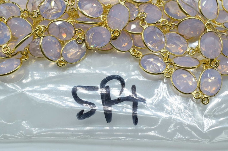 Oval Necklace Chain,Bezel Connector Chain,Selling Per Foot,Jewelry making chains Pink Opalite Gold Plated Bezel Chain Gemstone Connector