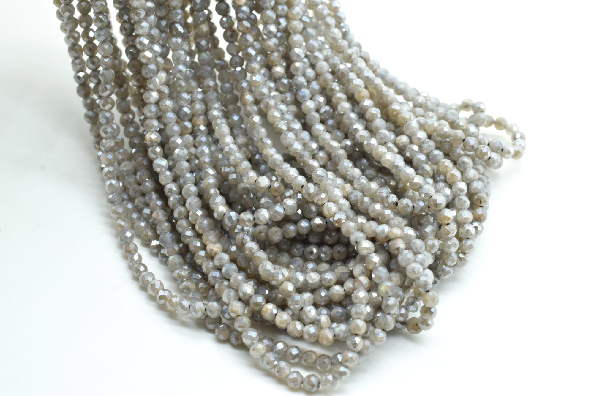 Rainbow Labradorite Faceted Square Beads – 8mm, Grade A, 25pc Flat Cushion Shape #85396