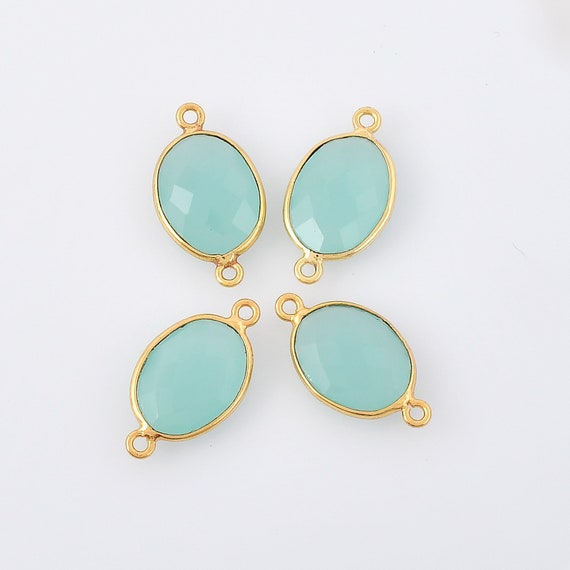 Aqua Chalcedony 10x14mm Oval Double Connector Charms,chalcedony
