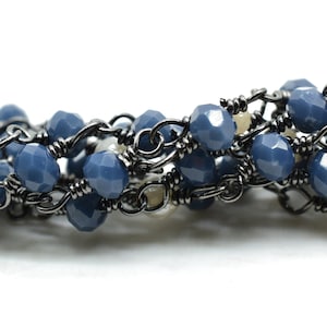 Blue chalcedony  Beaded Chain,pearl Rosary Chains,Blue Agate Gold Plating Wire Wrap Chain,Brass chain,Jewelry Making Chain,Rosary chain,roll