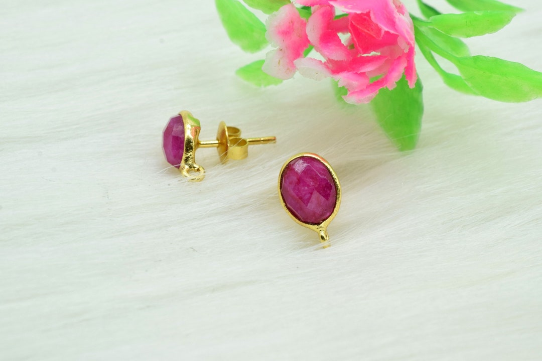Natural Ruby 6x8mm Oval Shape Earring Connector Stud Post Setting With ...