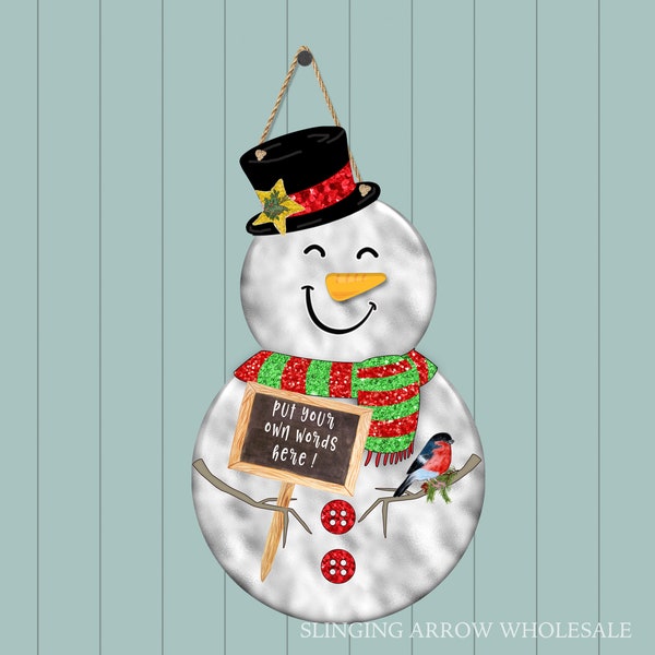 Bonhomme de neige Doorhanger avec tableau ajouter votre propre message sublimation conception numérique