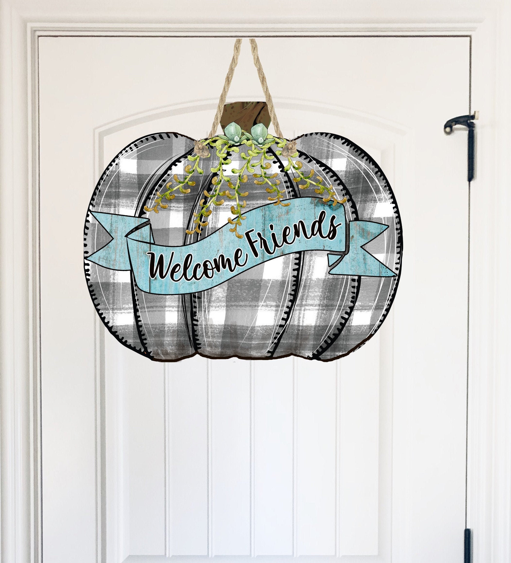 Adorable calabaza a cuadros con suculentas y bienvenidos | Etsy