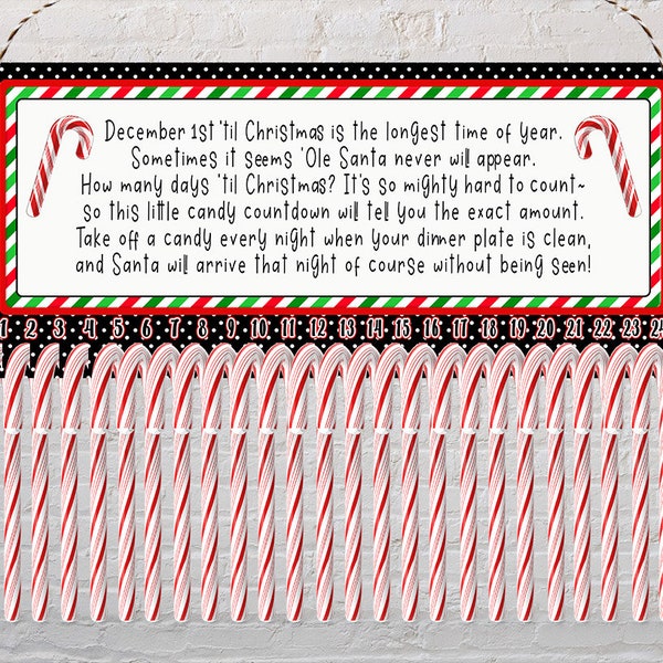 Countdown to Christmas candy cane holder design 2 color options instant download digital designs fit Aparecium Design Co. candy cane holder