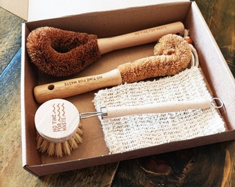 4 Piece Eco Cleaning Brush Gift Set, "Dolphin", No Time For Waste