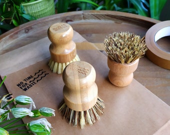 Sisal Vegetable Scrubbing Brush, Multi Use, Agave Sisal Bristle, Bamboo, Resolution Kitchen Eco Cleaning Gift, Birthday Gift