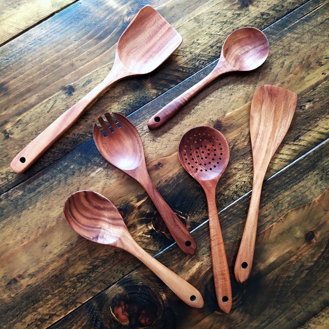 Teak Wood Kitchen Utensil Set X 6 Eco Friendly High Quality Etsy
