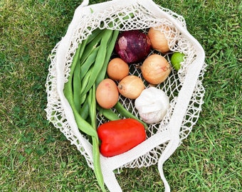 Cotton Shopping Bag, Varied Length Natural Organic Woven Mesh Net String Market Tote, Zero Waste Grocery Gift, Eco Packaging, For Her UK