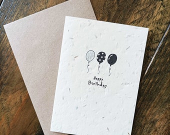 Balloon Design Happy Birthday Plantable Wildflower Seed Greeting Gift Card, A6, Recycled, Compostable, Zero Waste. Vida Natural