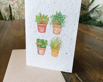Herb Pots Multi Purpose Plantable Wildflower Seed Greeting Card, Gardener Gift, A6, Recycled, Compostable, Zero Waste. Vida Natural