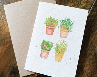 NATURAL HERB GREETING CARDS WITH ENVELOPE AND PACKET OF SEEDS INSIDE 