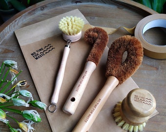 Zero Waste Kitchen Brush Kit x 4 | Coconut Brushes, Sisal Scrubbing, Hand Scourer, Eco Kitchen Cleaning Gift, Birthday Gift