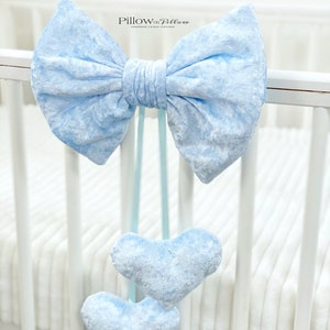 Baby crib bows, crib, nursery, crib decorations, crib decorative bow, natural colors, baby blue bows for crib