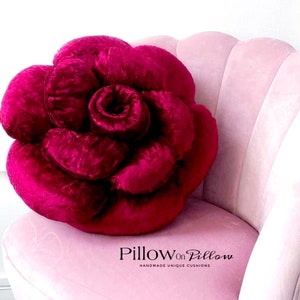 Luxury rose WINE,reversible cushion,rose shape pillow,giant flower,velvet big flower,giant rose cushion,decorative cushion,camellia pillow