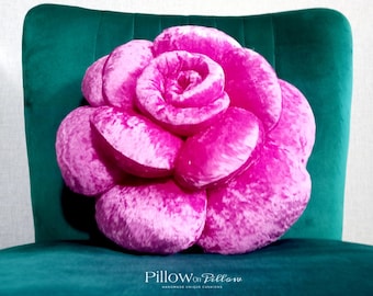 Camellia pillow,luxury PINK rose,reversible cushion,rose shape pillow,giant flower,velvet big flower,giant rose cushion,decorative cushion