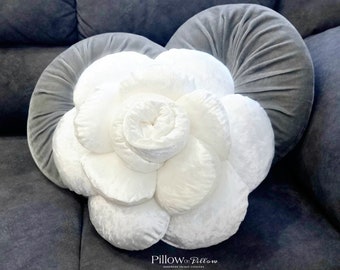 Luxury WHITE rose,reversible cushion,rose shape pillow,giant flower,velvet big flower,giant rose cushion,decorative cushion,camellia pillow