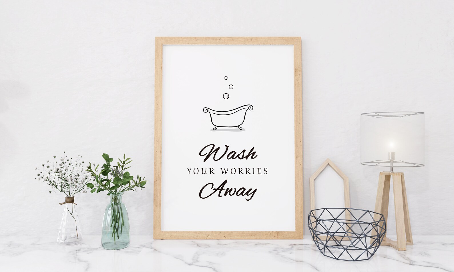 Wash Your Worries Away | Bathroom Printable Wall Art, Minimalist Poster ...