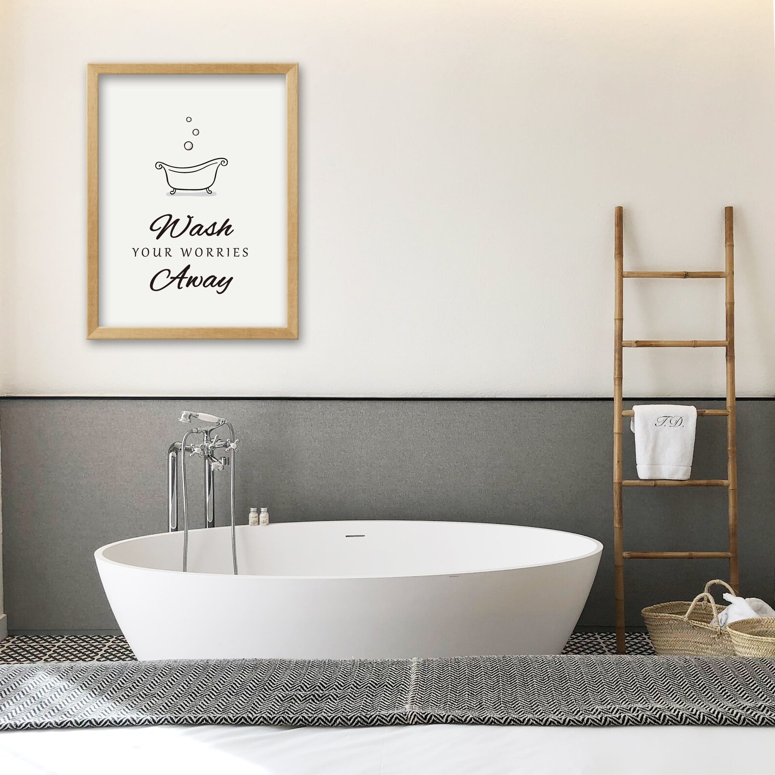 Wash Your Worries Away Bathroom Printable Wall Art - Etsy