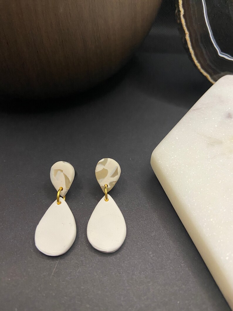 Nickel Free TEARDROPS Handmade Polymer Clay Earrings Ink Bone