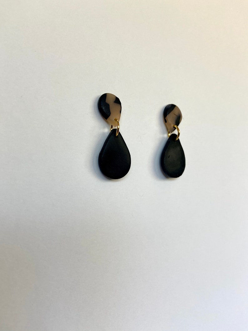 Nickel Free TEARDROPS Handmade Polymer Clay Earrings Ink Bone