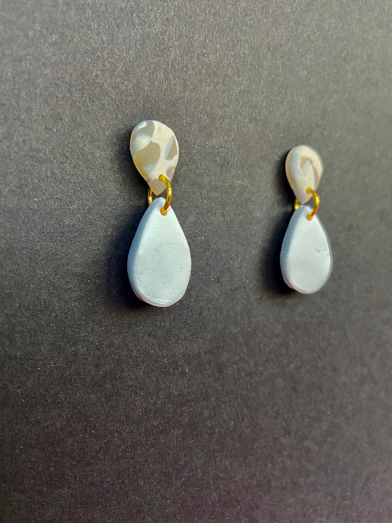 Nickel Free TEARDROPS Handmade Polymer Clay Earrings Ink Bone