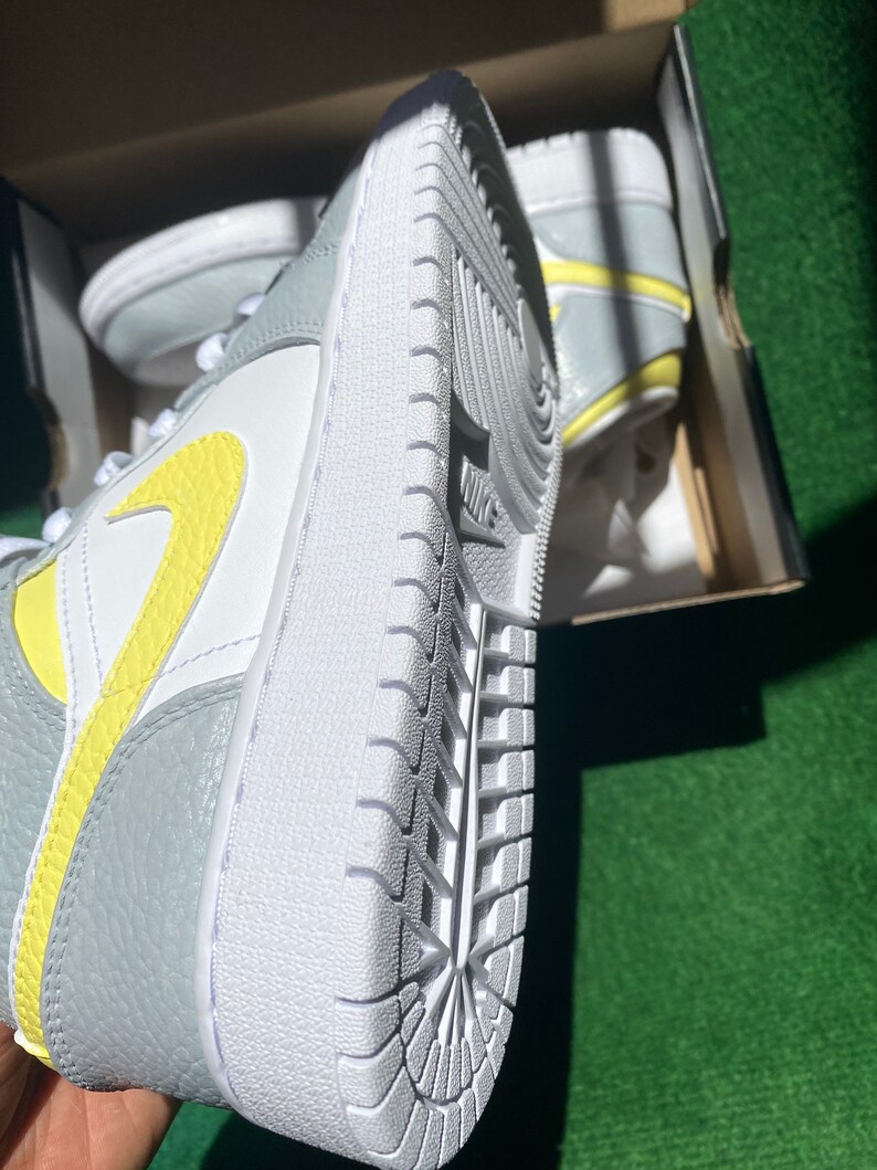 Jordan 1 Mid Grey and Yellow Custom | Etsy