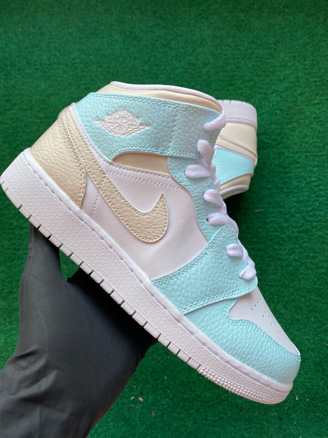 Jordan 1 Mid Custom light blue and beige Etsy