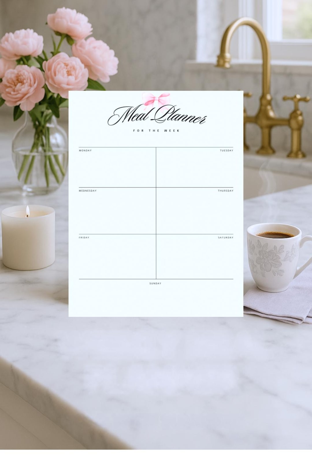 Chic Weekly Meal Planner Printable | Pink Bow Design | Instant Download ...