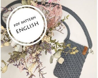 Modello all'uncinetto, modello PDF, inglese, borsa per telefono a tracolla, custodia per telefono