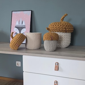 Acorn basket, acorn, children&#39;s room decoration, crocheted acorn, utensil, macrame, storage, crochet basket, acorn