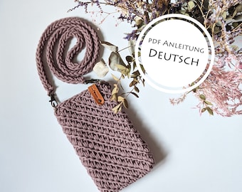 Crochet pattern, PDF pattern, German for a crossbody cellphone case