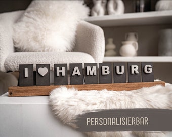 LETTER BENCH | Meine Stadt Wunschstadt personalisiertes Schild aus Beton und Holz Letter Board Buchstabenleiste Handmade Geschenkidee