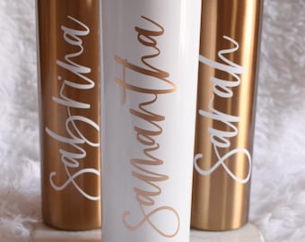 Gold Custom Personalized Tumbler with Straw, Bridesmaid Gift, Custom 20oz Insulated Skinny Tumbler, Bachelorette Party, Bridesmaid Gift