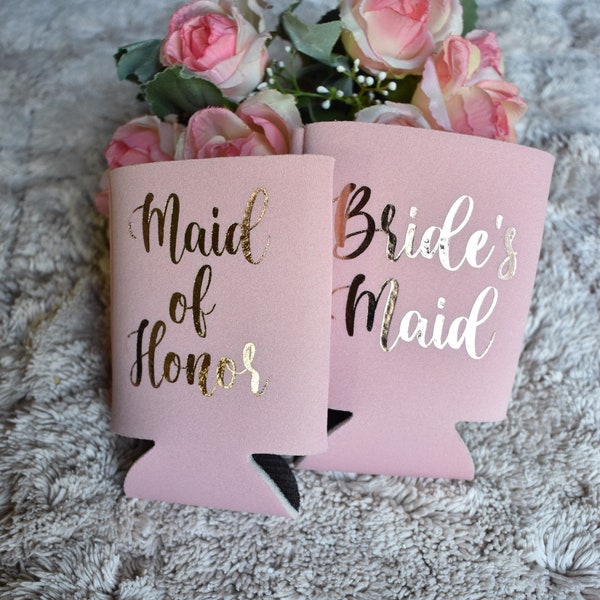 Rose Gold Bridesmaid Proposal Can Cooler \\ Bridesmaid Gift Can Cooler \\ Maid or Matron of Honor \\ Bridal Party Gift Foam Can Cooler