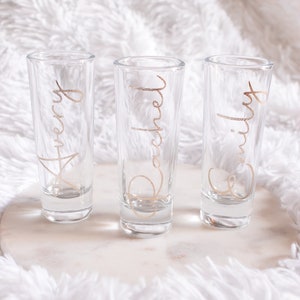 Rose Gold Personalized Shot Glass, Bridesmaid Gift, Custom 2 OZ Shot Glass, Bridesmaid Groomsman Proposal, Bachelorette Party, Wedding Favor