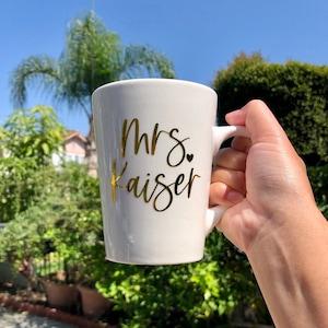 Engagement Mug for Bride to Be \\ Gift for Future Mrs, Bride, Engagement, Newlywed \\ Newlywed Gift Wife Last Name \\ Custom Teacher Gift