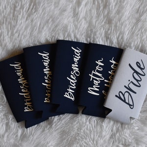 Navy Blue Bridesmaid Proposal Can Coolers\\ Bridesmaid Slim Can Hugger \\ Maid or Matron of Honor \\ Bridal Party Slim Can cooler