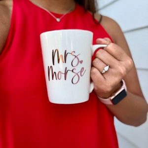 Engagement Mug for Bride to Be \\ Gift for Future Mrs, Bride, Engagement, Newlywed \\ Newlywed Wifey Last Name \\ Custom Teacher Gift