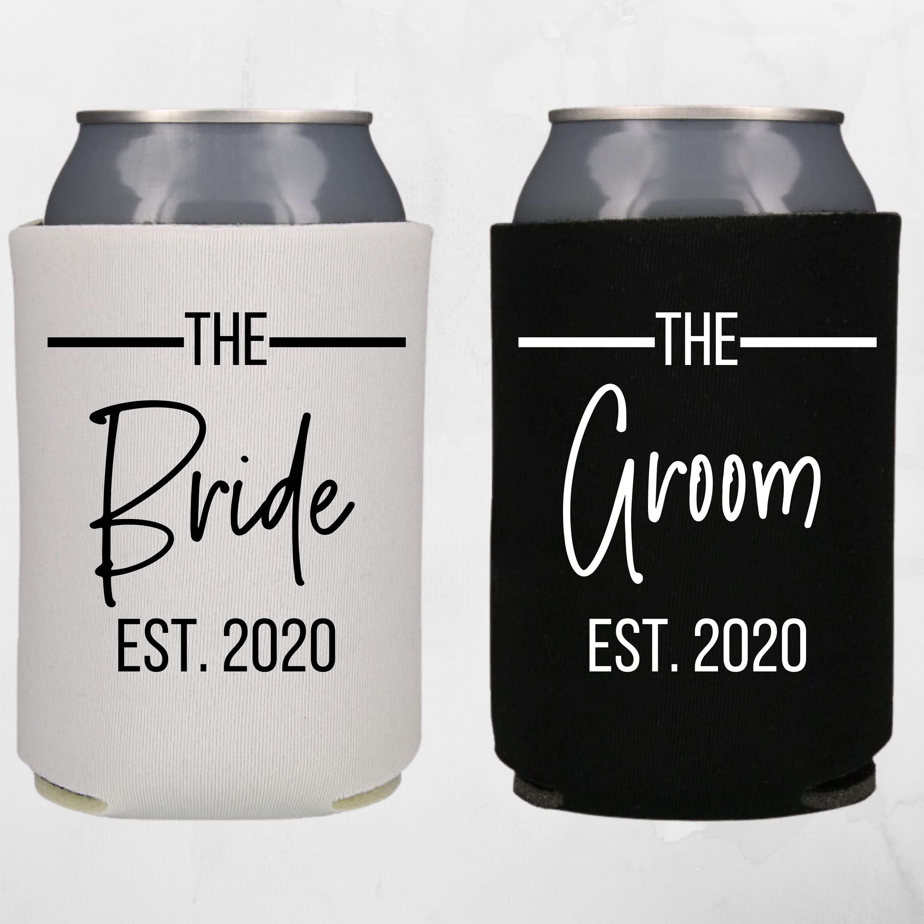 Bride and Groom Couple Can Coolers Newly Married or Engaged Etsy