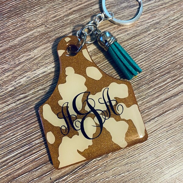 Cow Tag Keychain Etsy